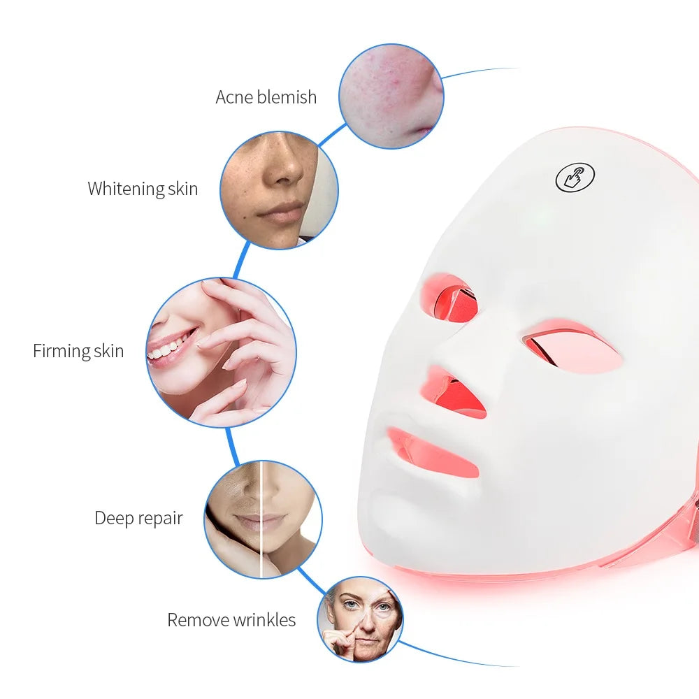 Foreverlily Rechargeable 7-Color LED Photon Facial Mask – Skin Tightening, Anti-Aging, Acne Care & Whitening (86 LEDs, CE Certifie