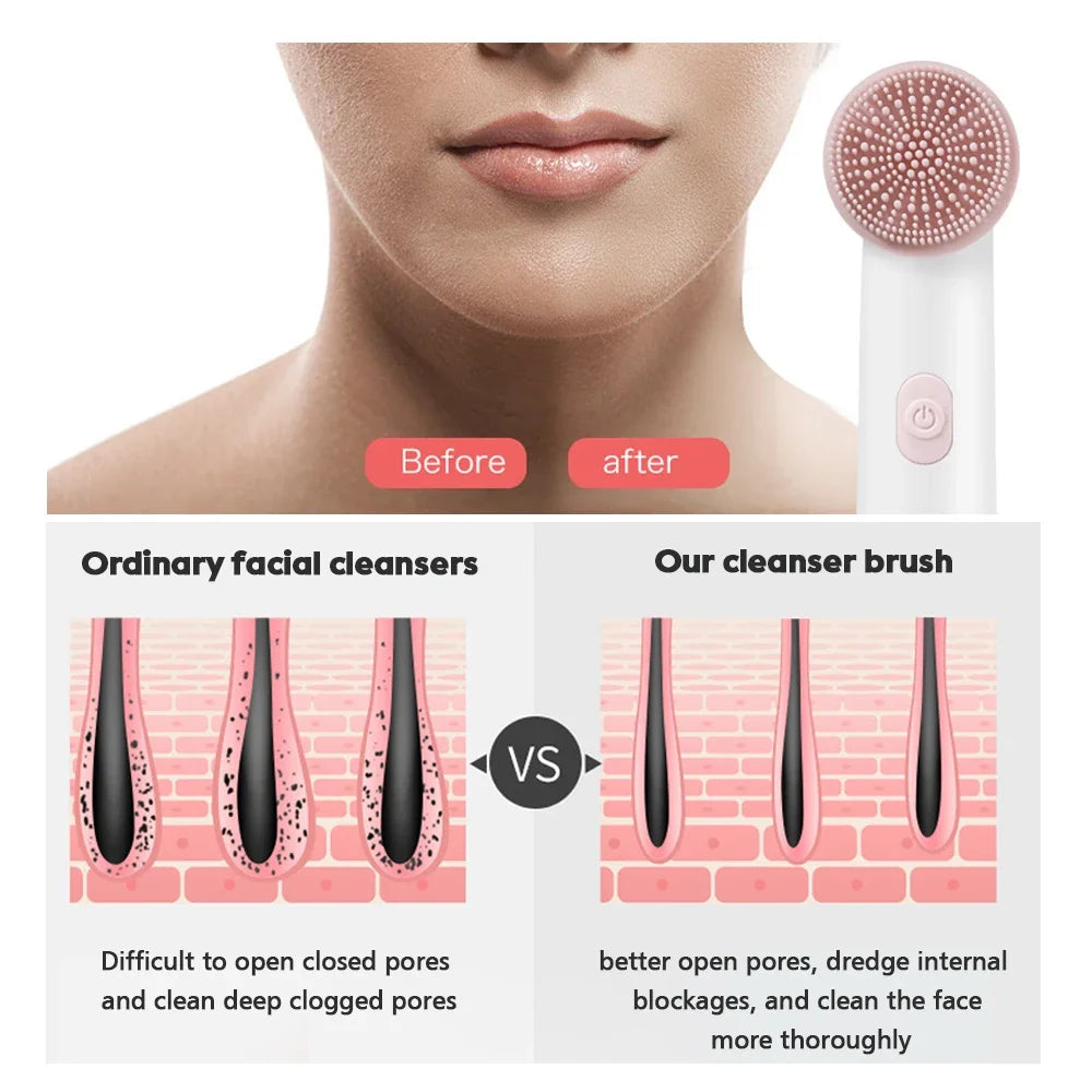 Hailicare 2-in-1 Electric Facial Cleansing Brush – Deep Pore Cleanser, Blackhead Remover & Vibrating Massage Tool (IPX6 Waterproof)